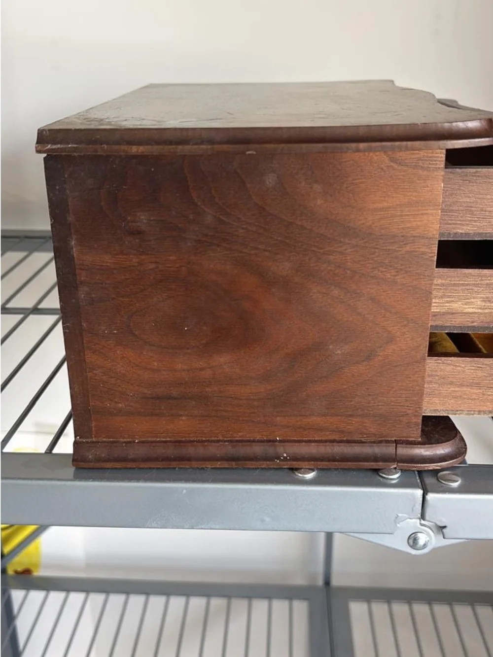 Vintage Wood  Flip Top Jewelry Box w/ 3 Drawers - Hiding Spot For money